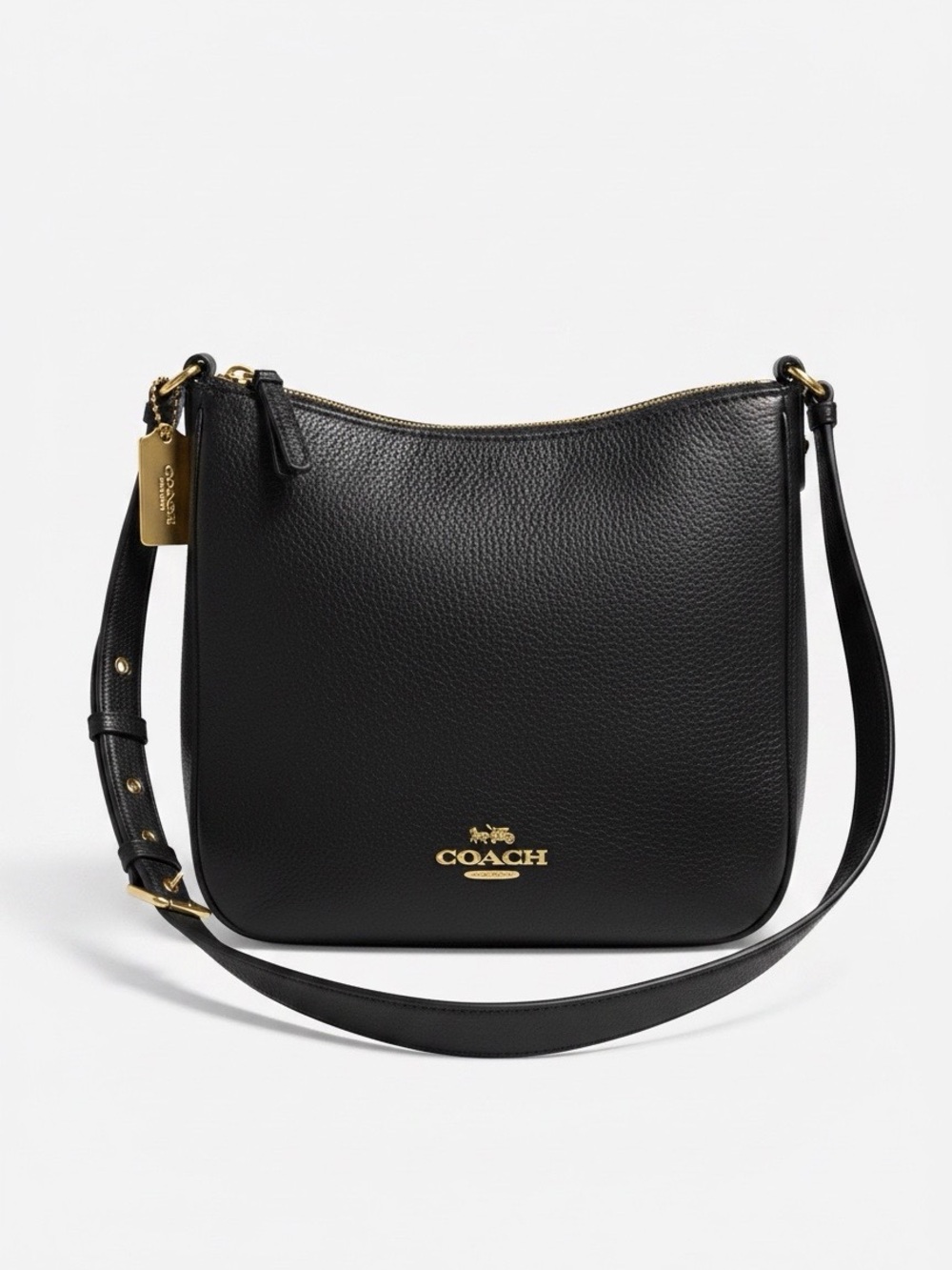 Coach Black Pebbled Leather Hobo Crossbody with Gold Hardware